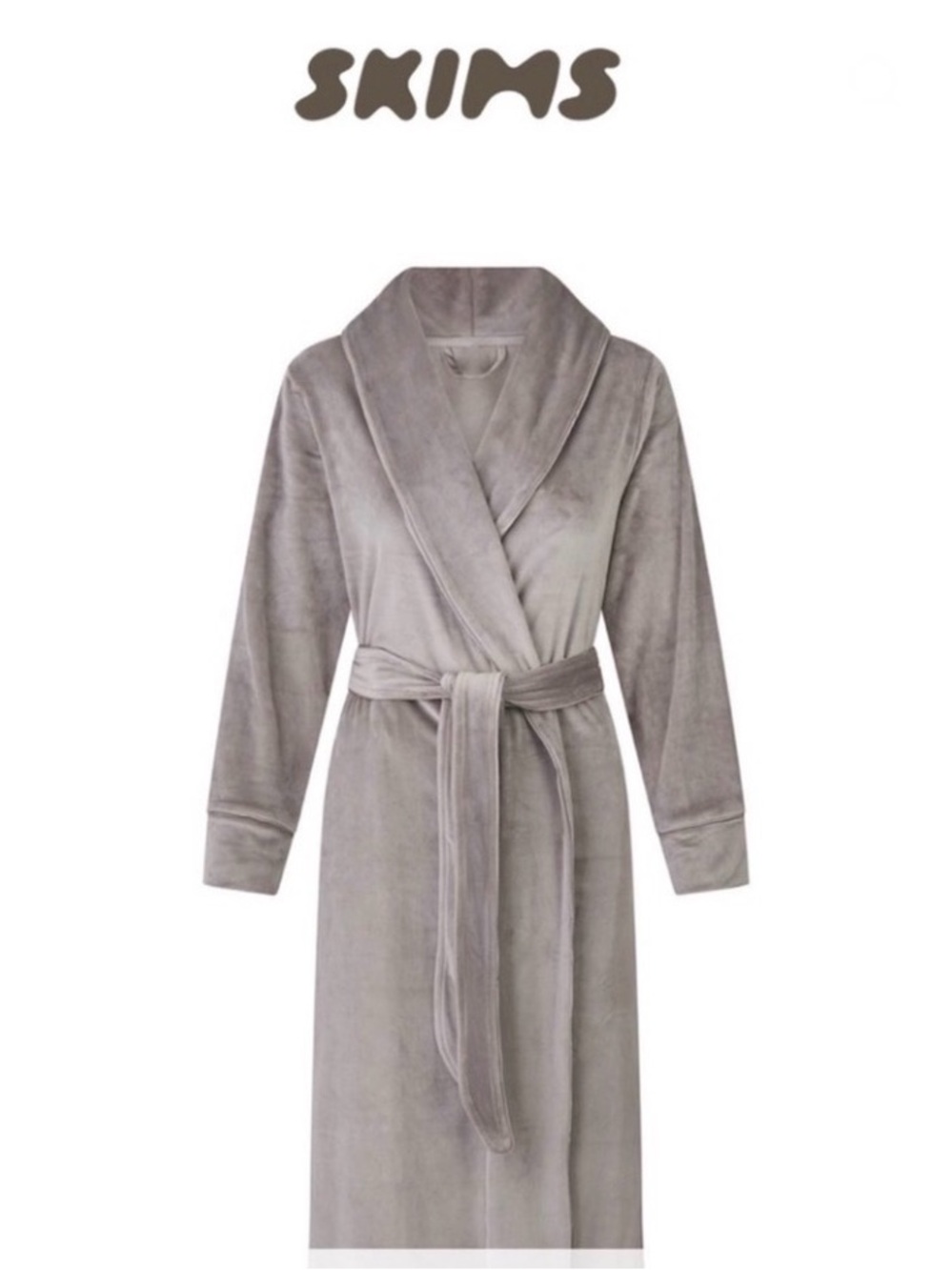 Skims Velour Long Robe in Smoke Gray Size L